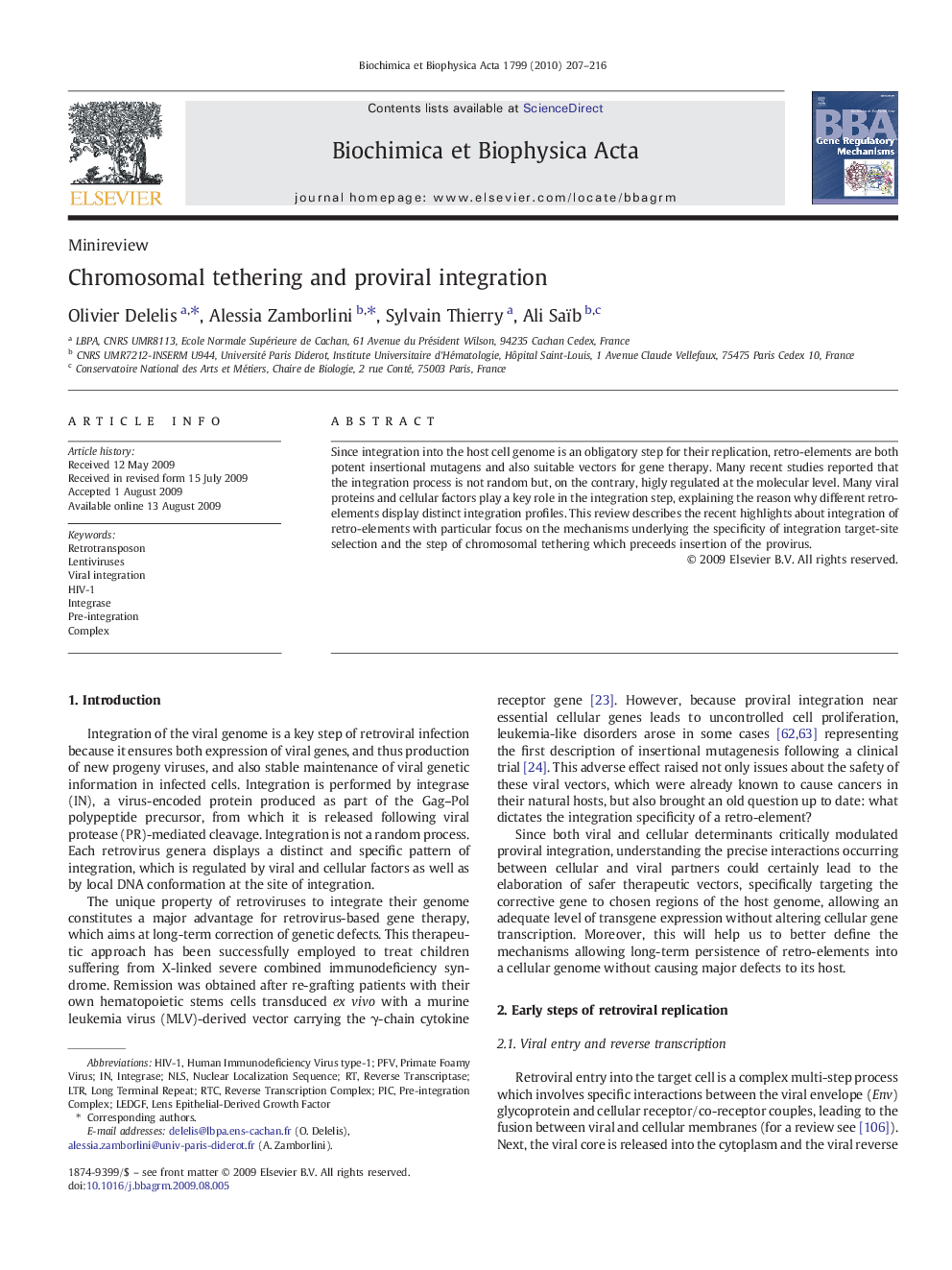 Chromosomal tethering and proviral integration