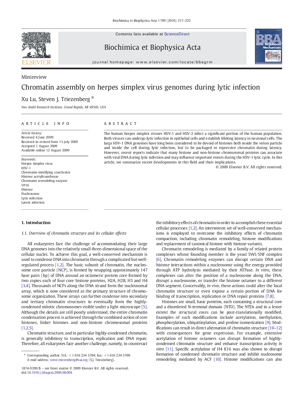 Chromatin assembly on herpes simplex virus genomes during lytic infection