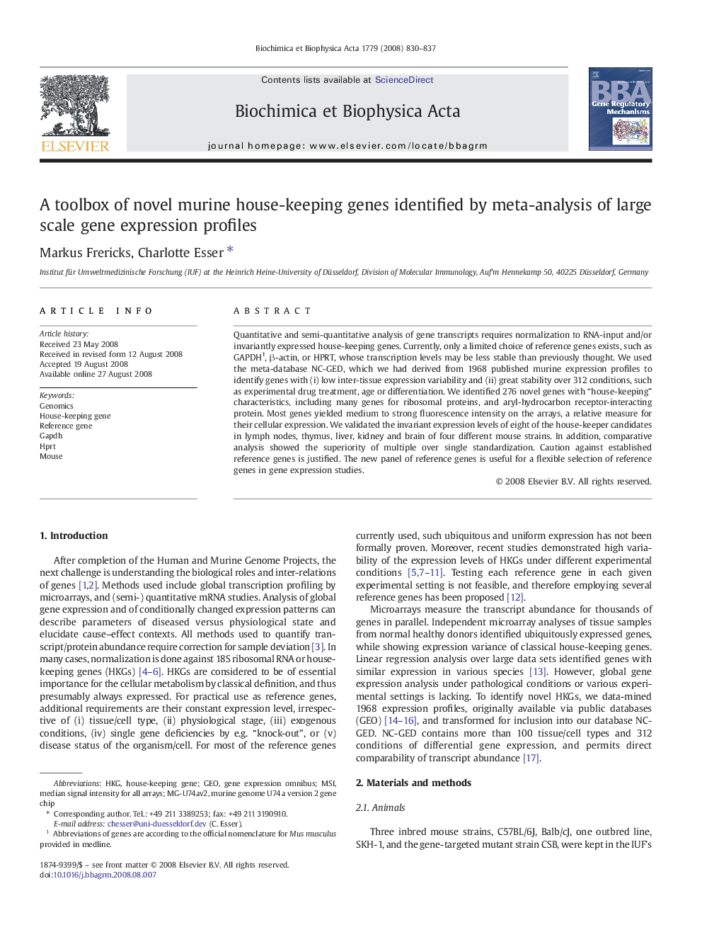 A toolbox of novel murine house-keeping genes identified by meta-analysis of large scale gene expression profiles