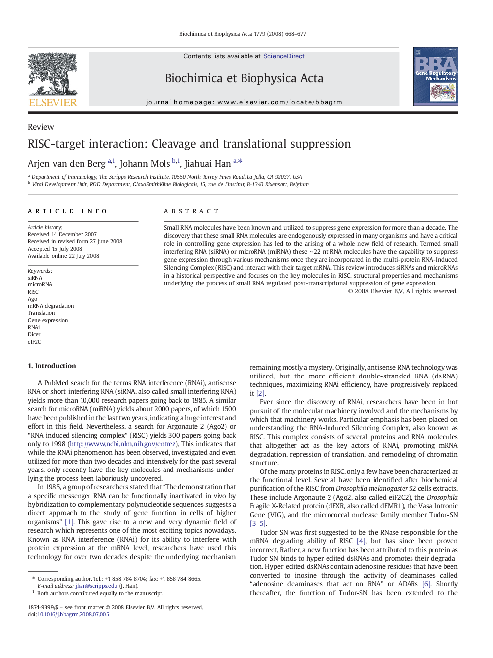 RISC-target interaction: Cleavage and translational suppression