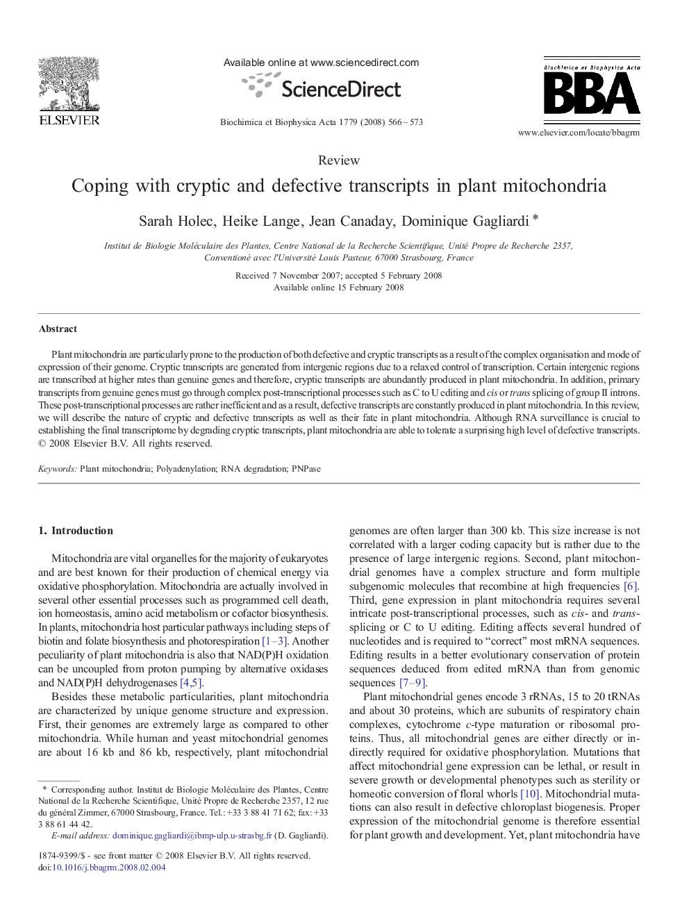 Coping with cryptic and defective transcripts in plant mitochondria