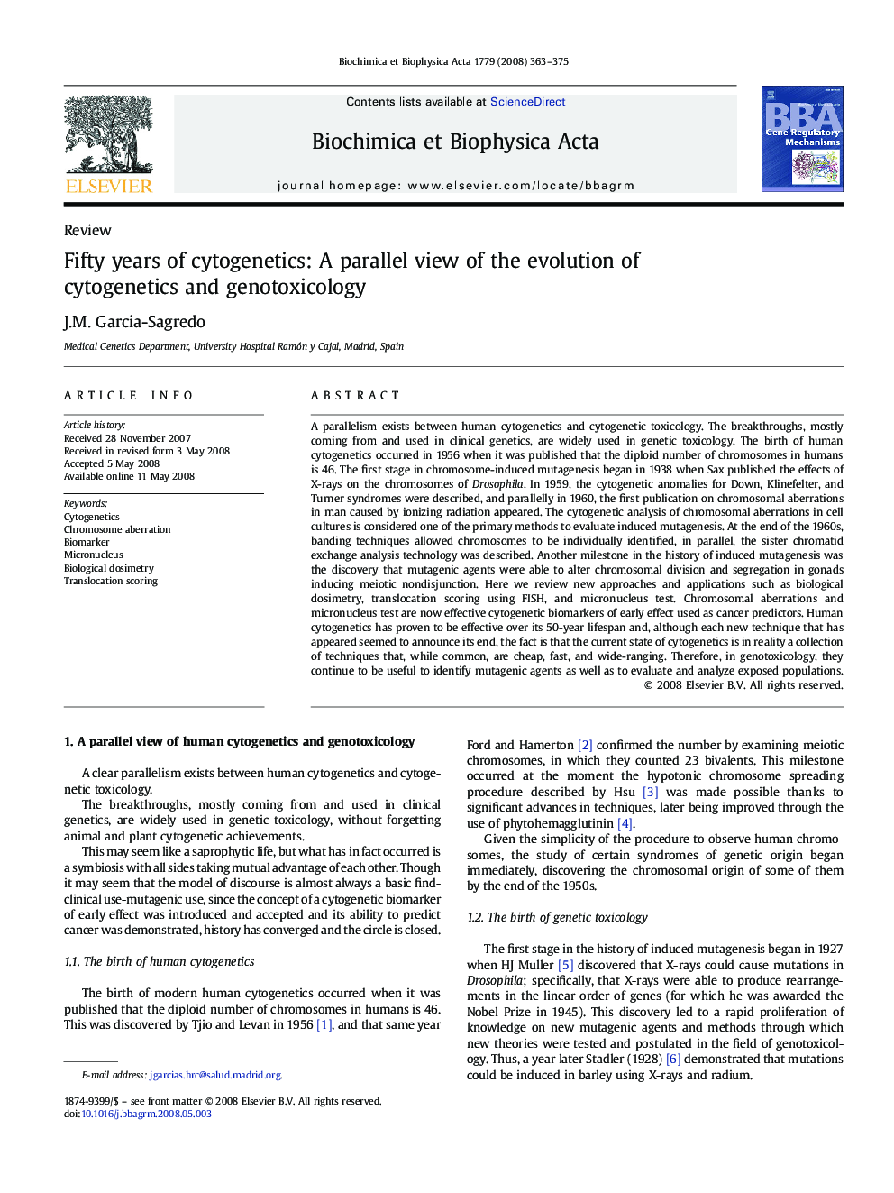 Fifty years of cytogenetics: A parallel view of the evolution of cytogenetics and genotoxicology