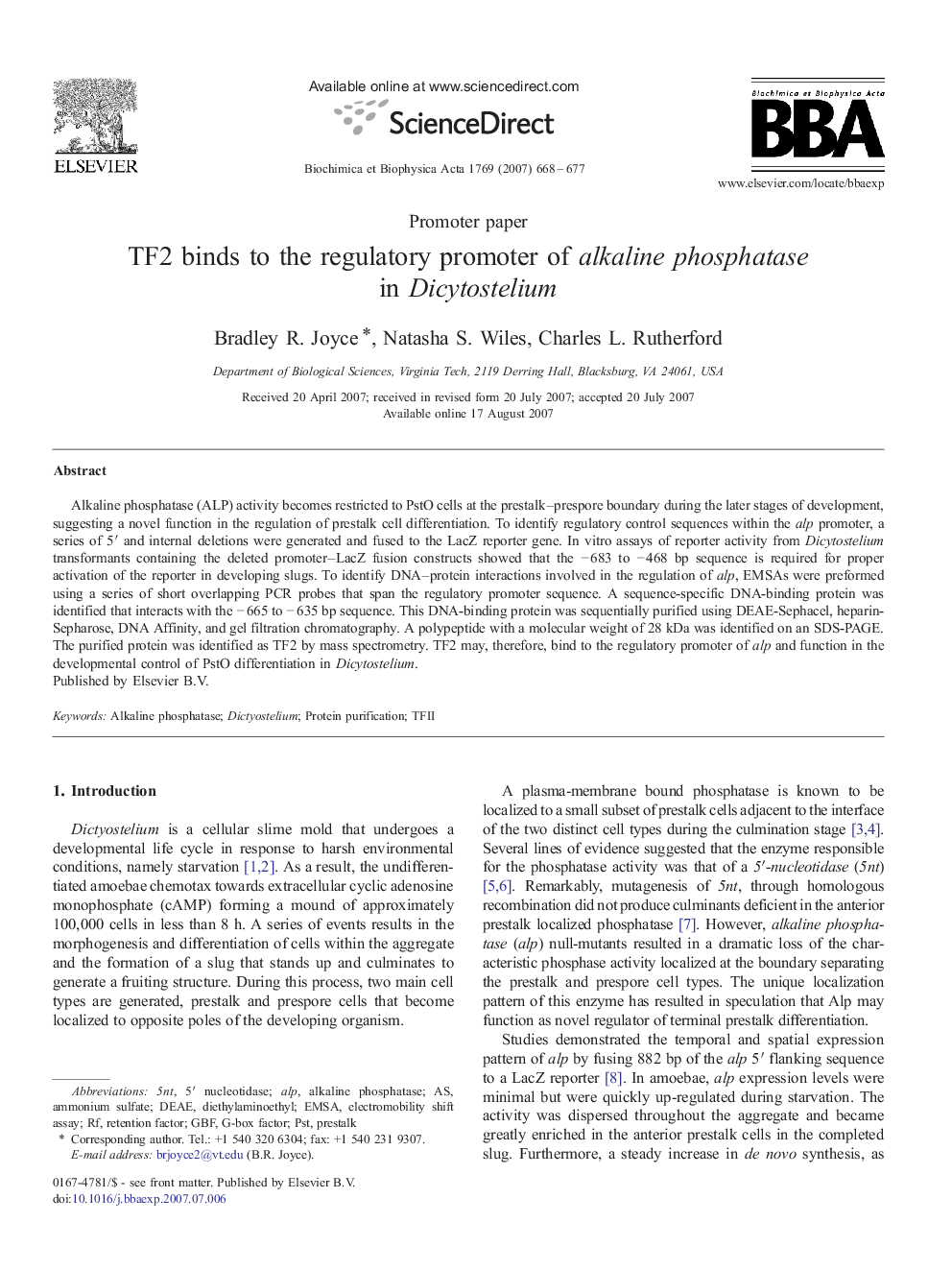 TF2 binds to the regulatory promoter of alkaline phosphatase in Dicytostelium