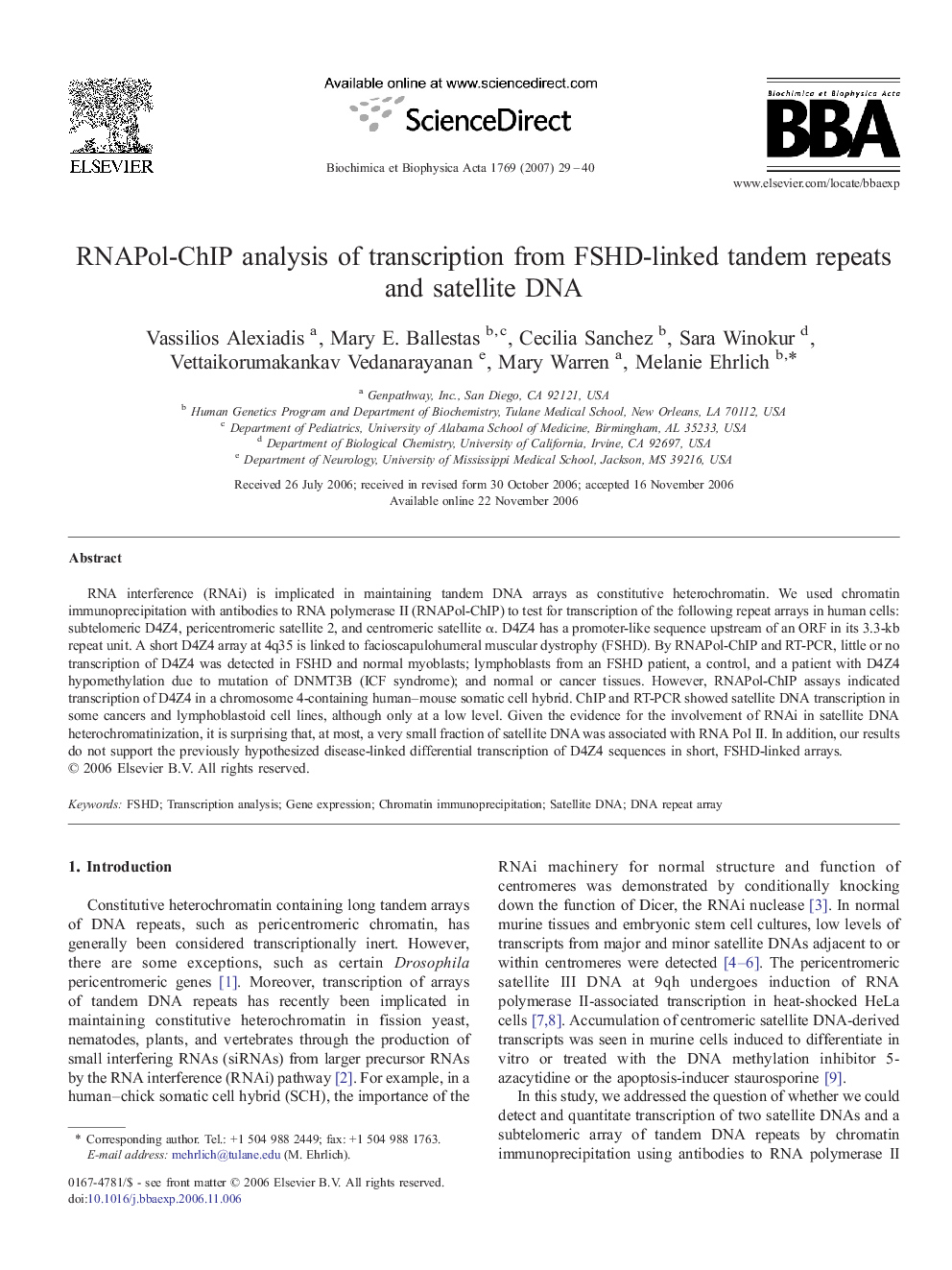 RNAPol-ChIP analysis of transcription from FSHD-linked tandem repeats and satellite DNA