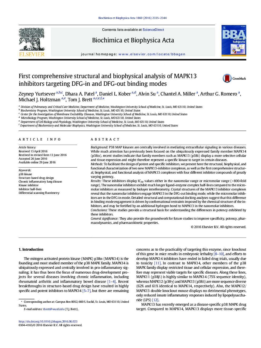 First comprehensive structural and biophysical analysis of MAPK13 inhibitors targeting DFG-in and DFG-out binding modes