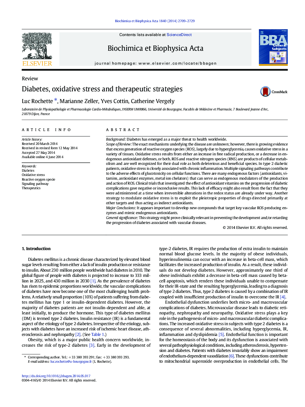 Diabetes, oxidative stress and therapeutic strategies