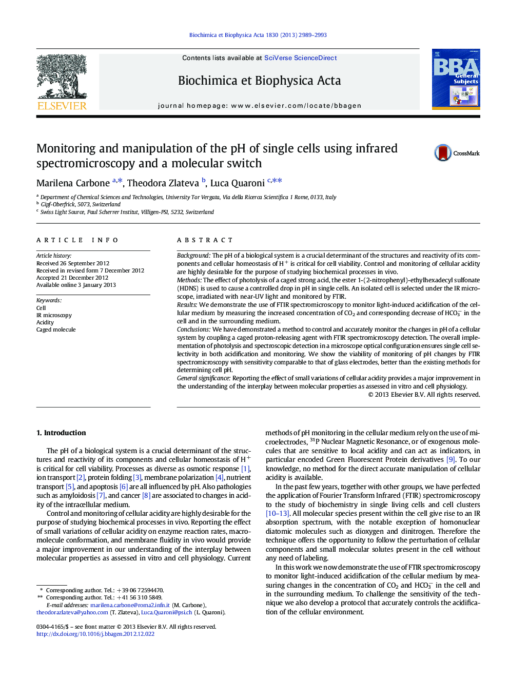 عکس صفحه اول مقاله: Monitoring and manipulation of the pH of single cells using infrared spectromicroscopy and a molecular switch Monitoring and manipulation of the pH of single cells using infrared spectromicroscopy and a molecular switch