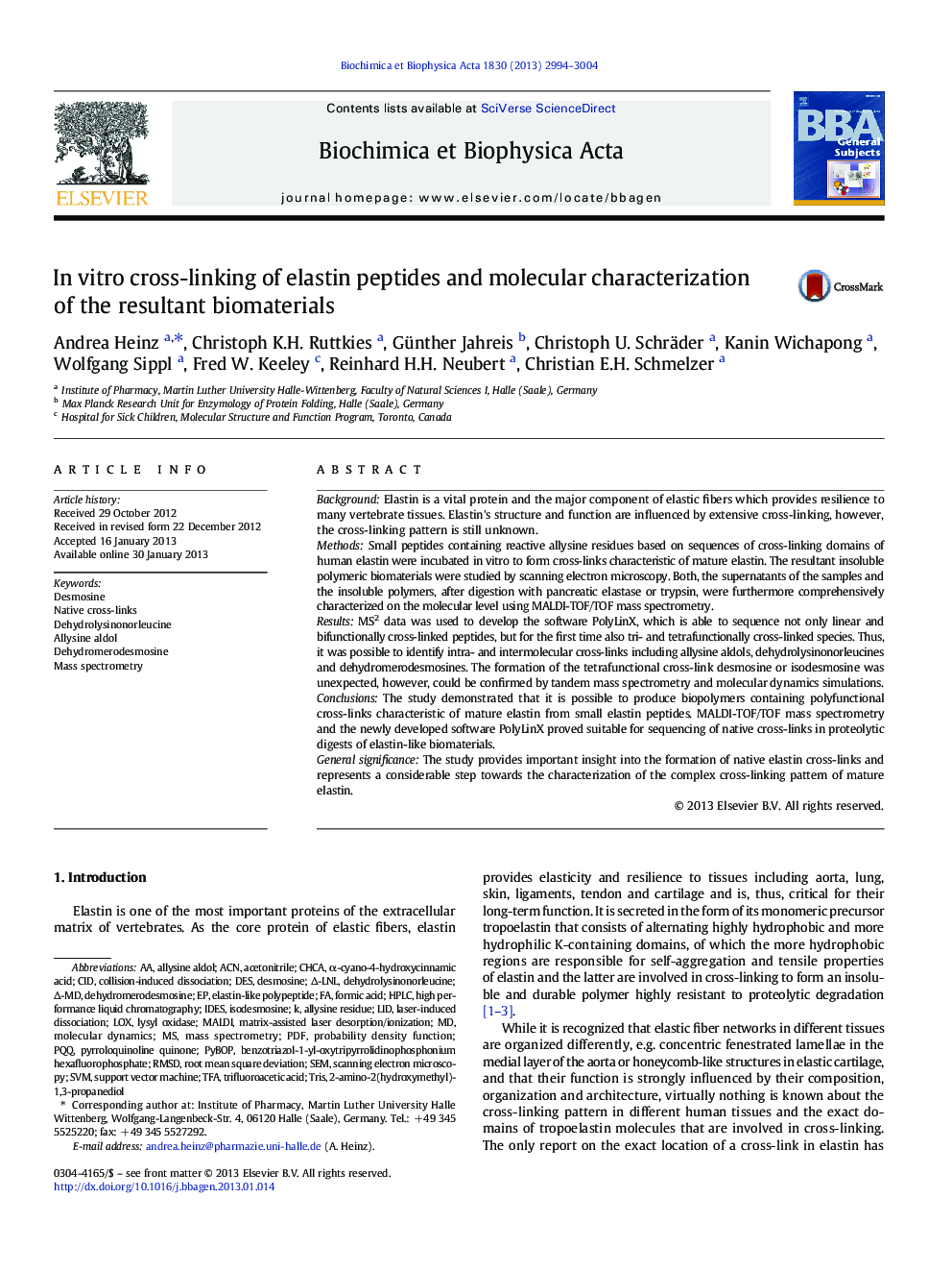 In vitro cross-linking of elastin peptides and molecular characterization of the resultant biomaterials