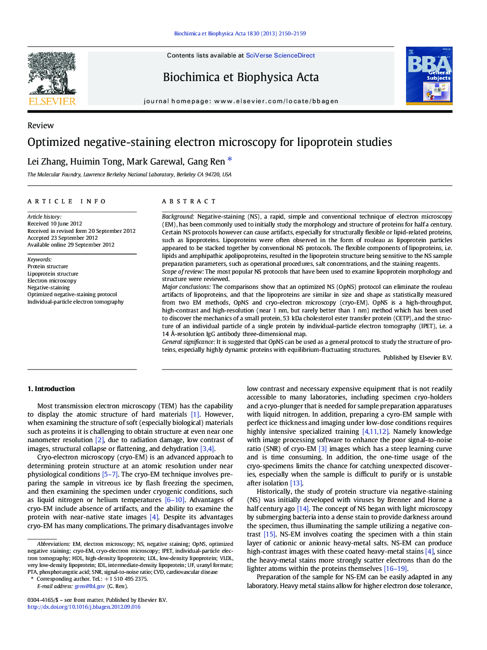 Optimized negative-staining electron microscopy for lipoprotein studies