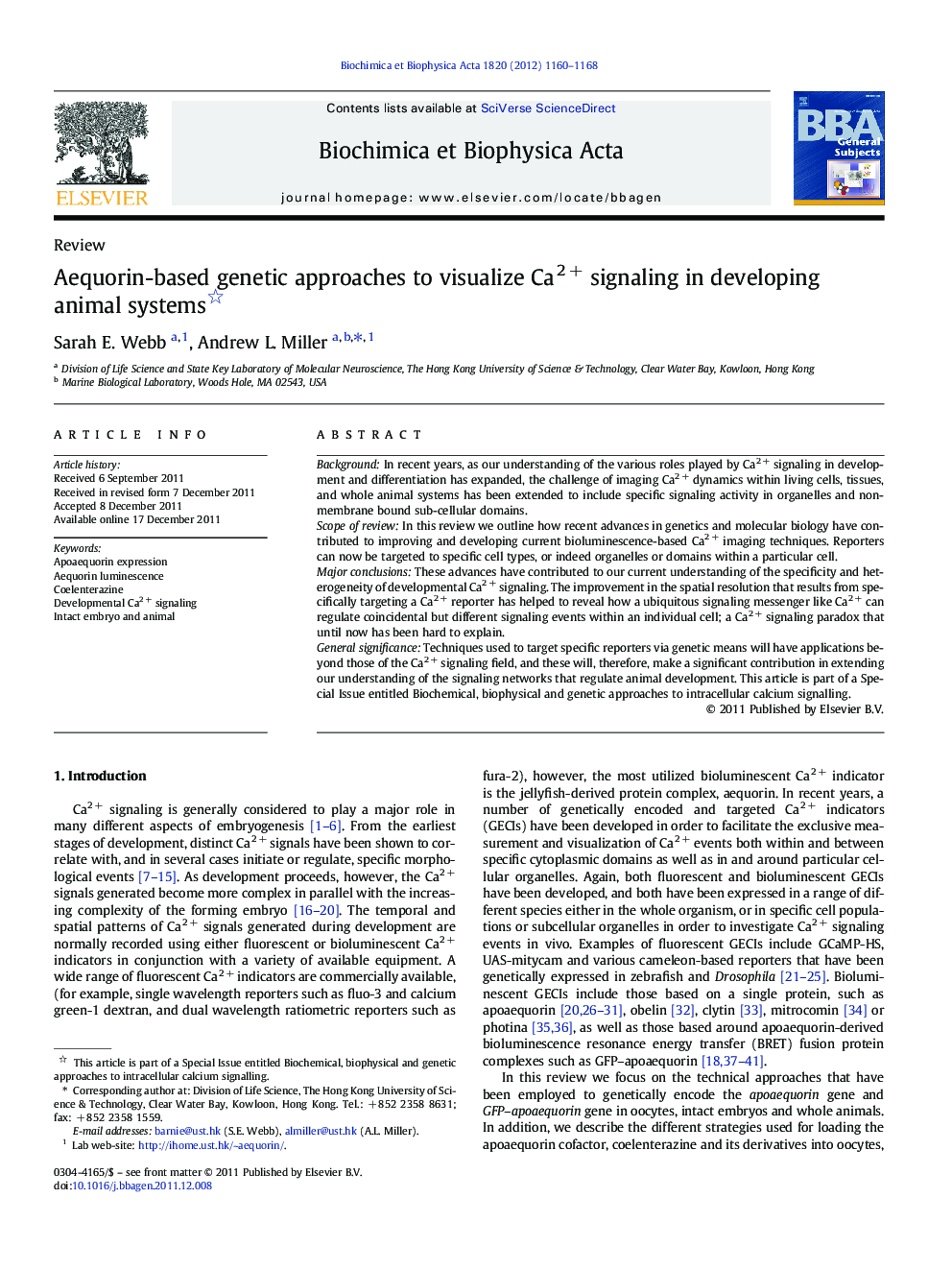 Aequorin-based genetic approaches to visualize Ca2 + signaling in developing animal systems 