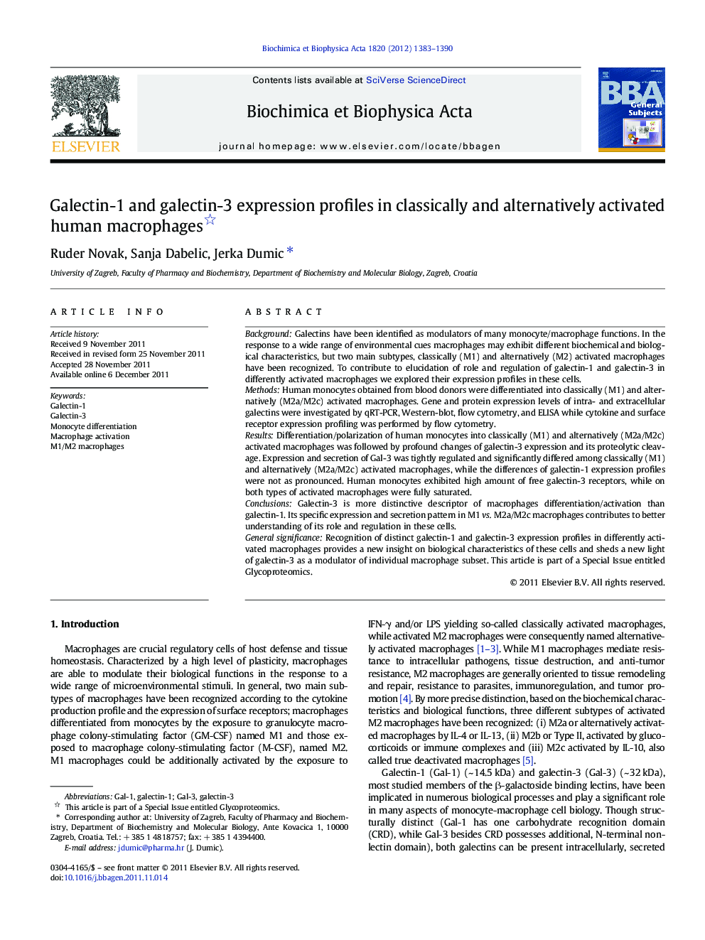 Galectin-1 and galectin-3 expression profiles in classically and alternatively activated human macrophages 