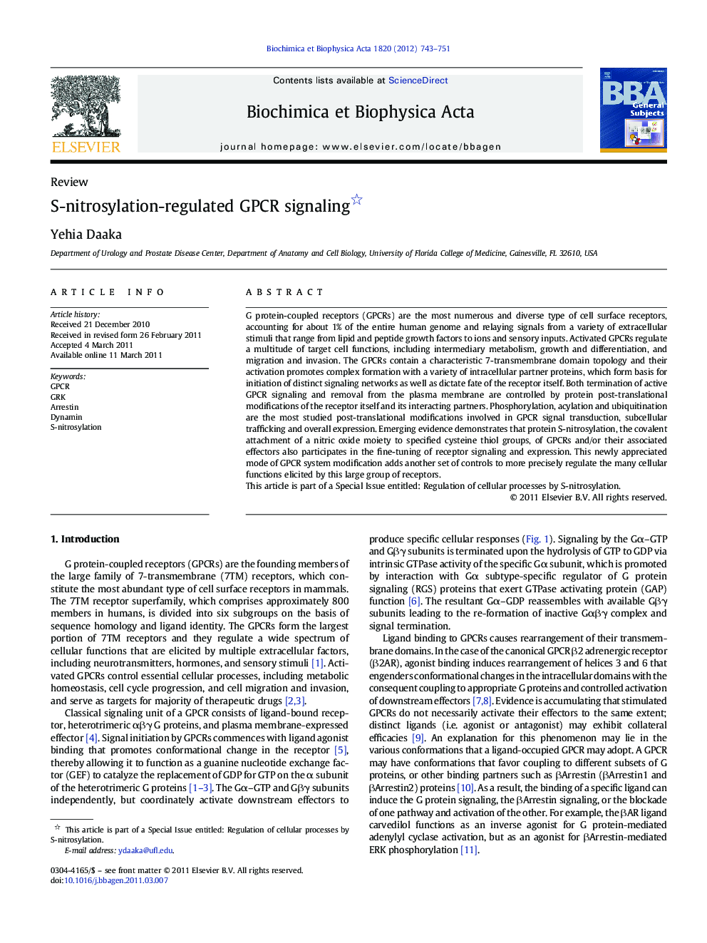 S-nitrosylation-regulated GPCR signaling