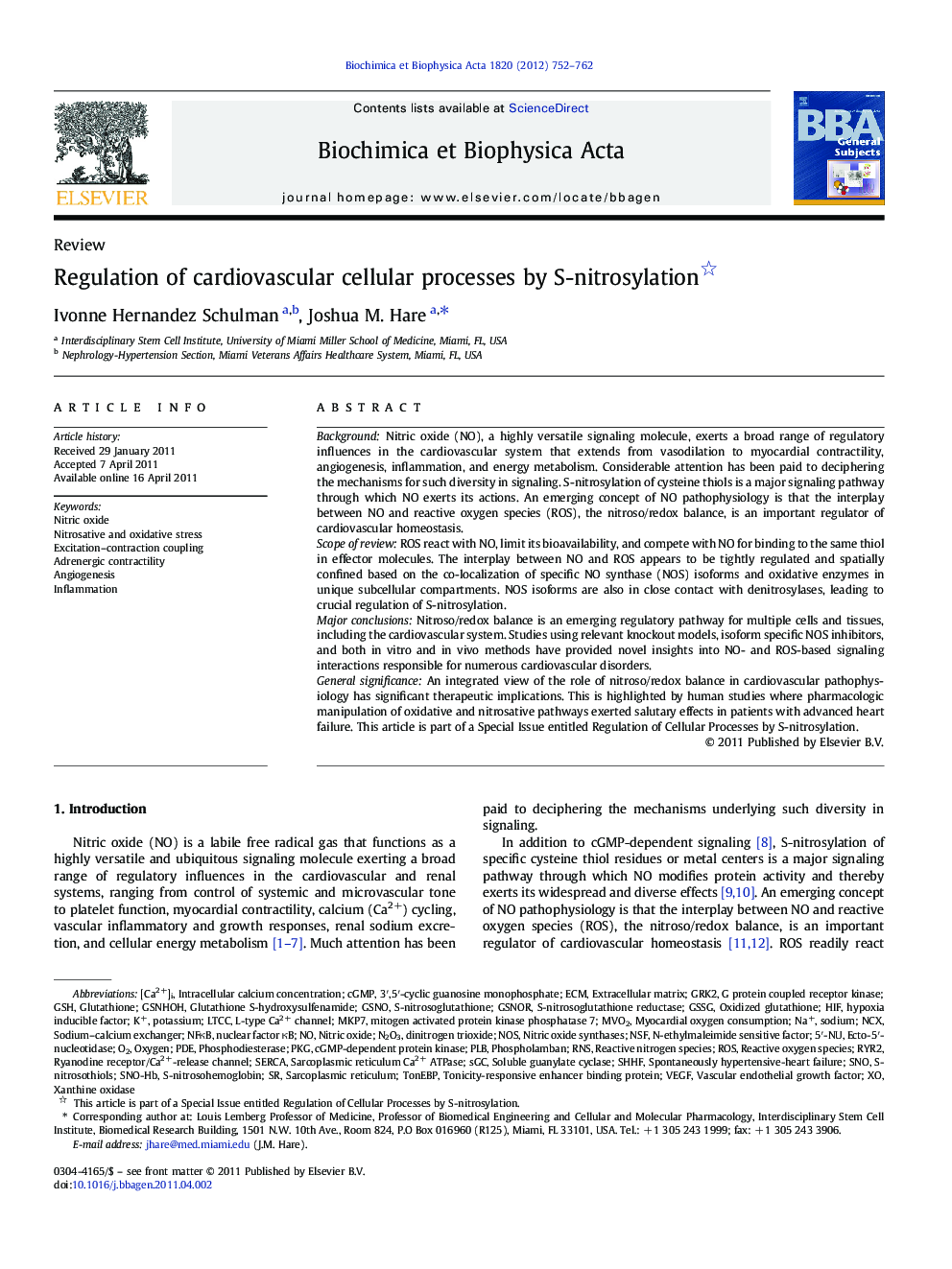 Regulation of cardiovascular cellular processes by S-nitrosylation 