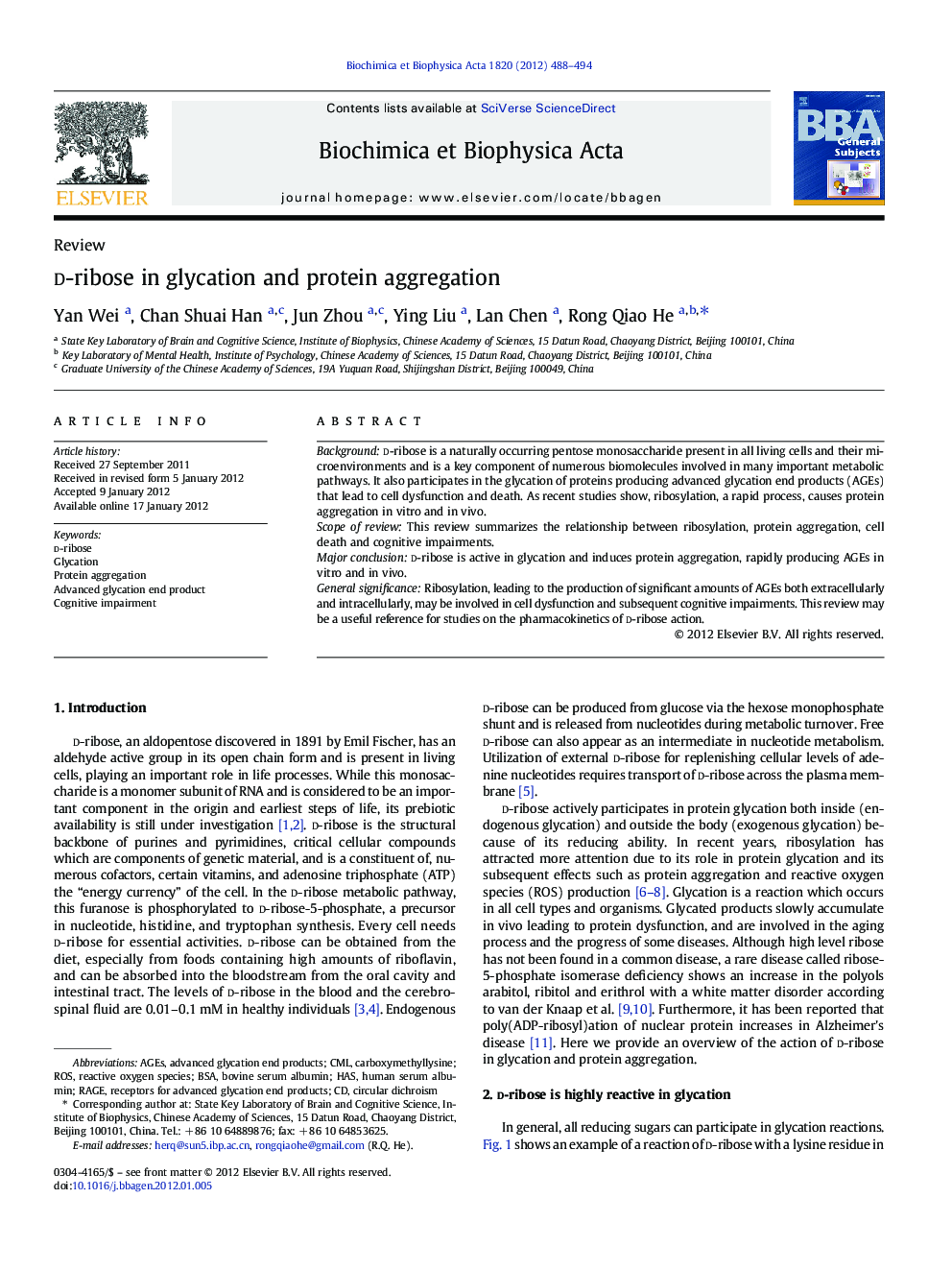 d-ribose in glycation and protein aggregation