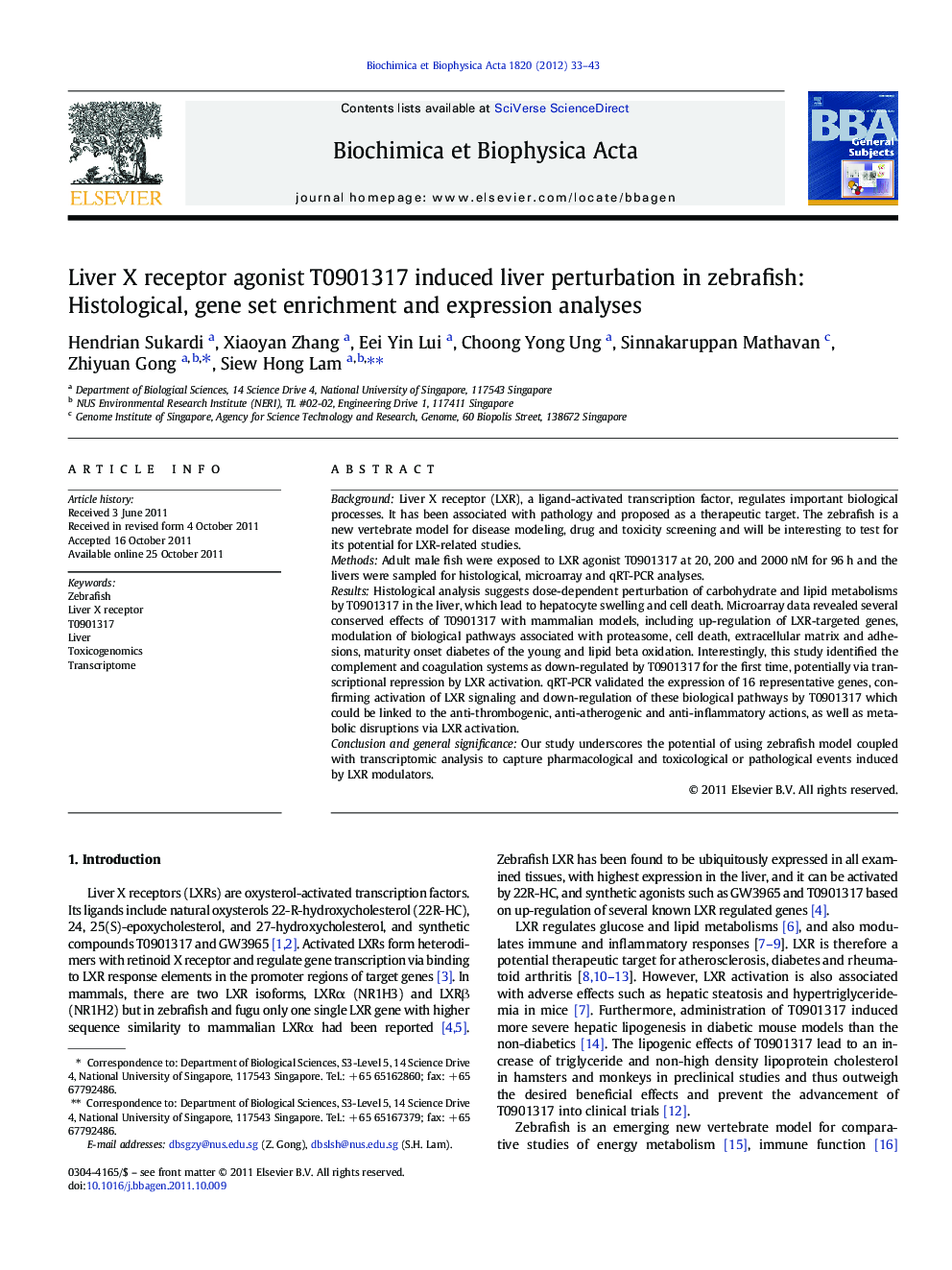 Liver X receptor agonist T0901317 induced liver perturbation in zebrafish: Histological, gene set enrichment and expression analyses