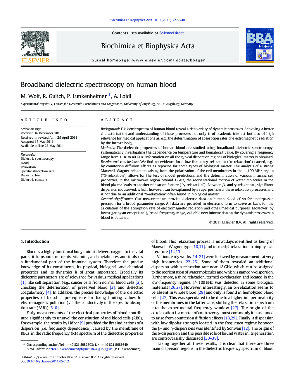 Broadband dielectric spectroscopy on human blood