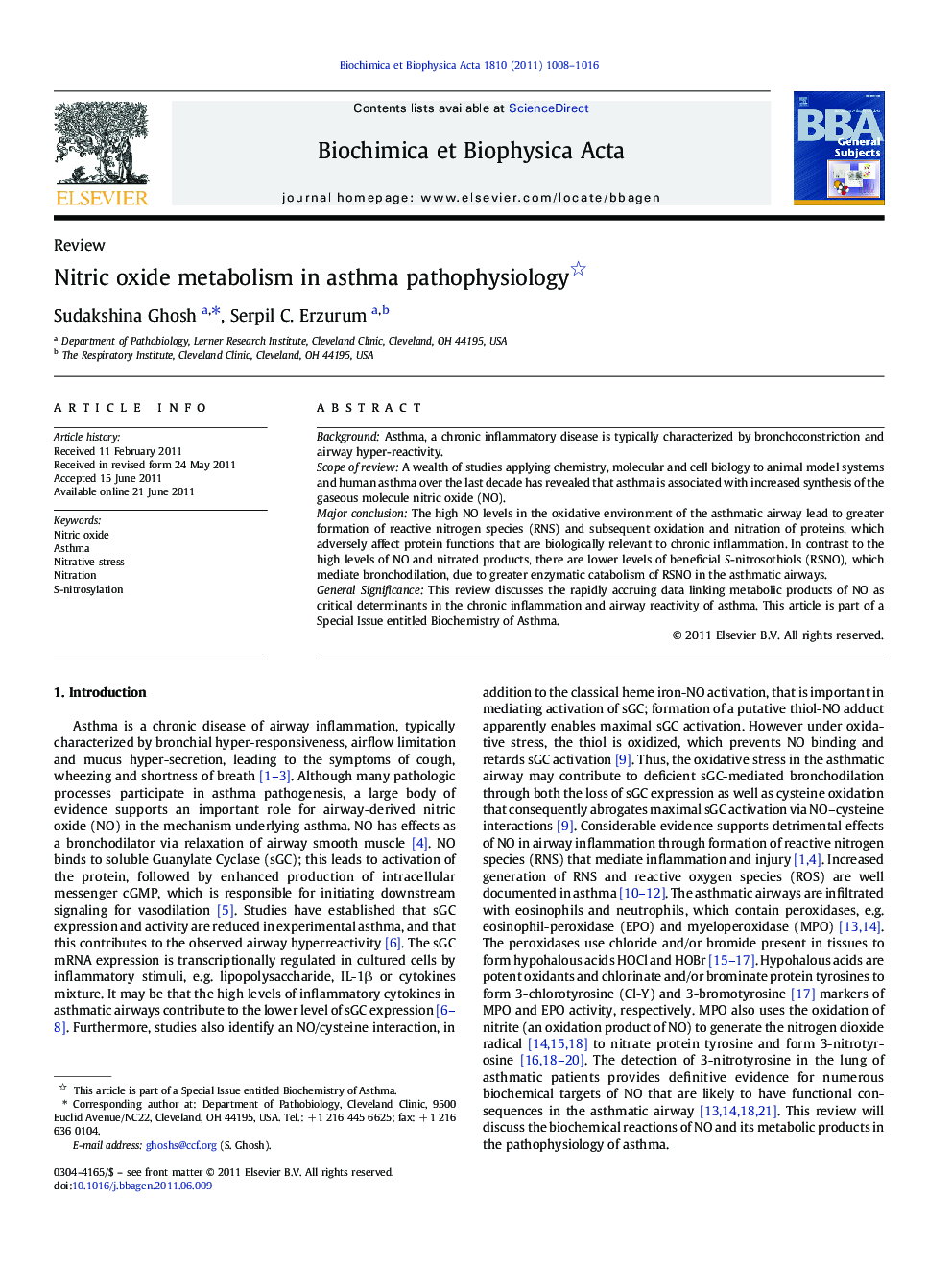 Nitric oxide metabolism in asthma pathophysiology 