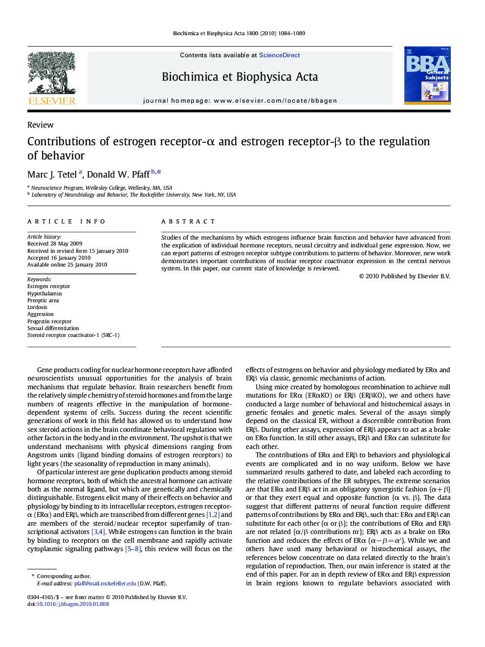Contributions of estrogen receptor-α and estrogen receptor-β to the regulation of behavior