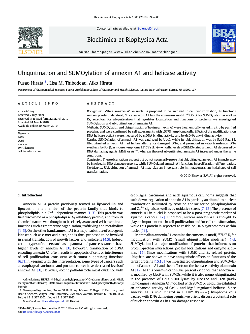 Ubiquitination and SUMOylation of annexin A1 and helicase activity