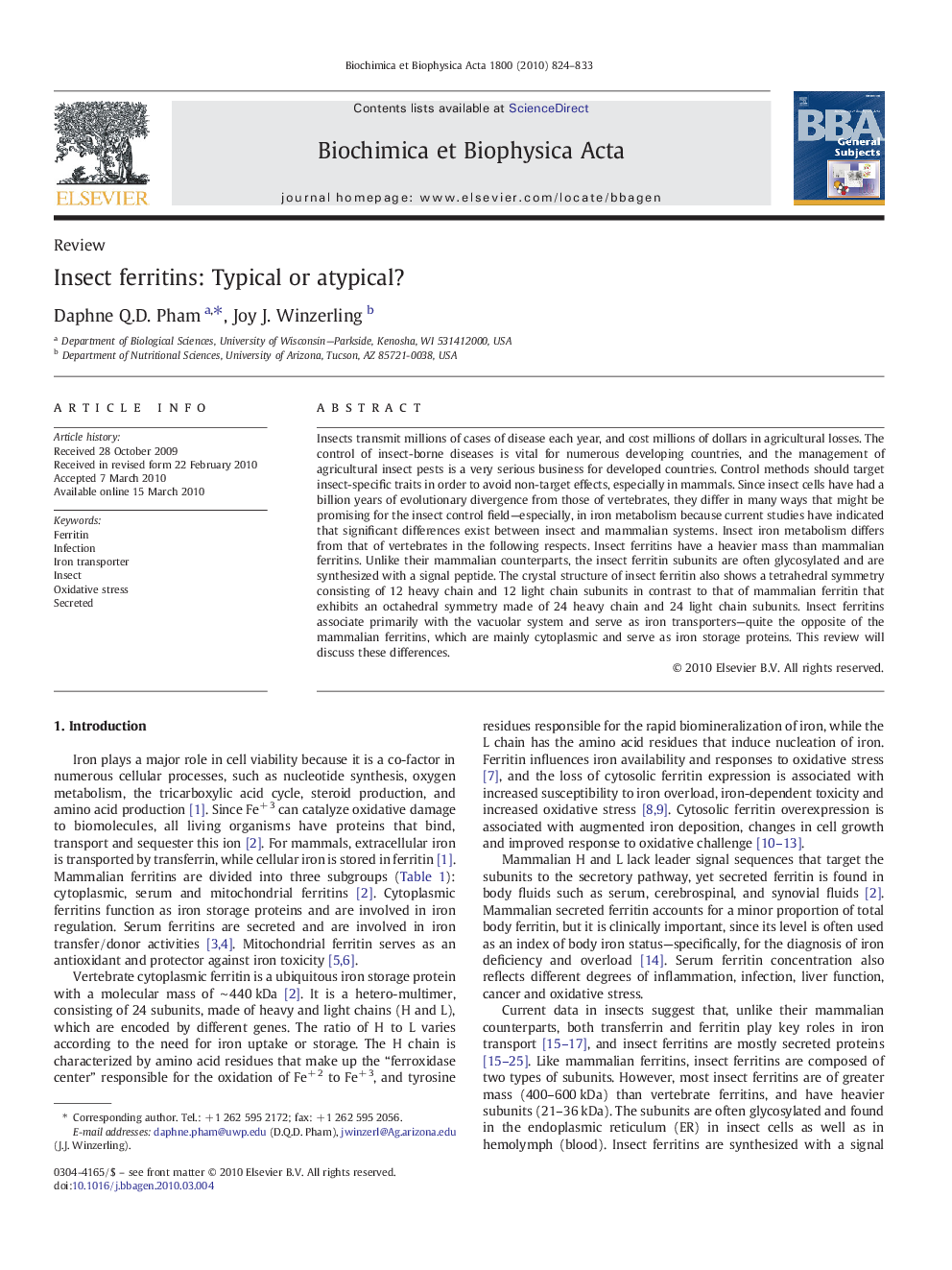 Insect ferritins: Typical or atypical?