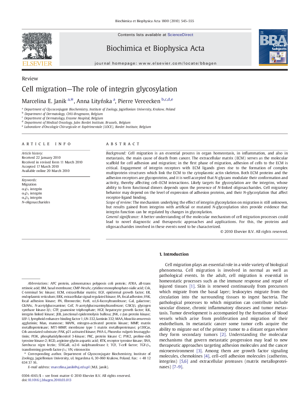 Cell migration—The role of integrin glycosylation