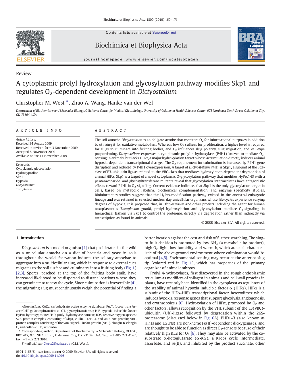 A cytoplasmic prolyl hydroxylation and glycosylation pathway modifies Skp1 and regulates O2-dependent development in Dictyostelium