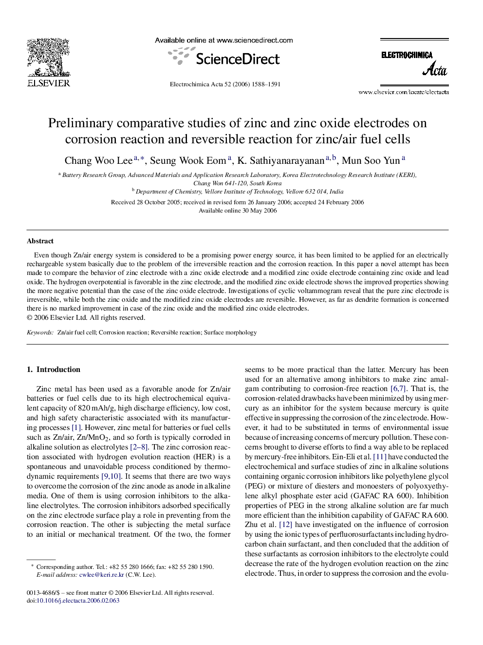 Preliminary comparative studies of zinc and zinc oxide electrodes on corrosion reaction and reversible reaction for zinc/air fuel cells