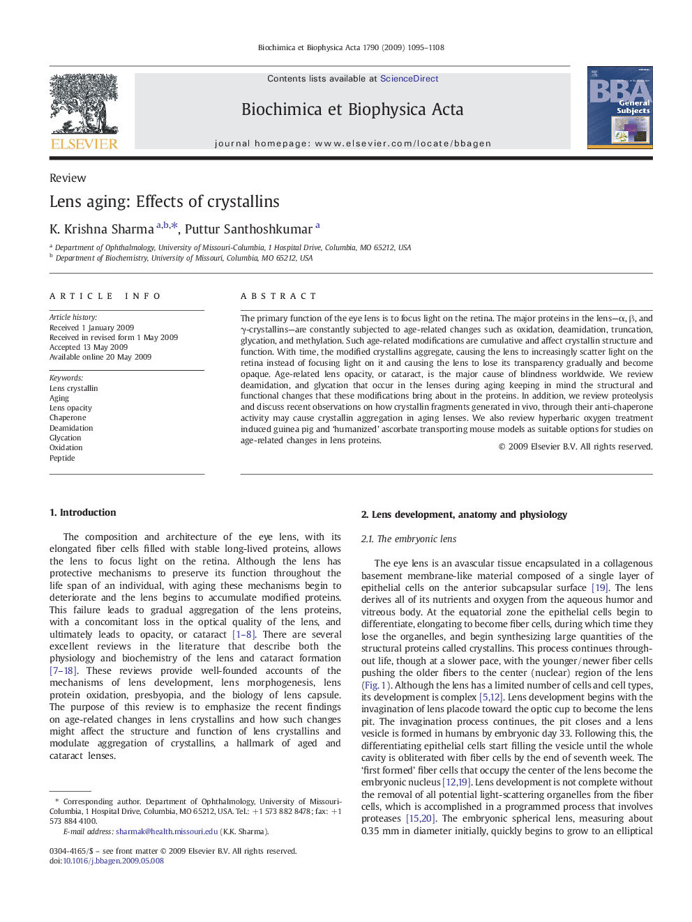 Lens aging: Effects of crystallins