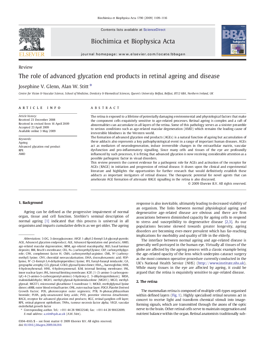 The role of advanced glycation end products in retinal ageing and disease