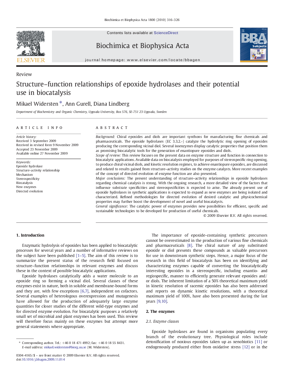 Structure-function relationships of epoxide hydrolases and their potential use in biocatalysis