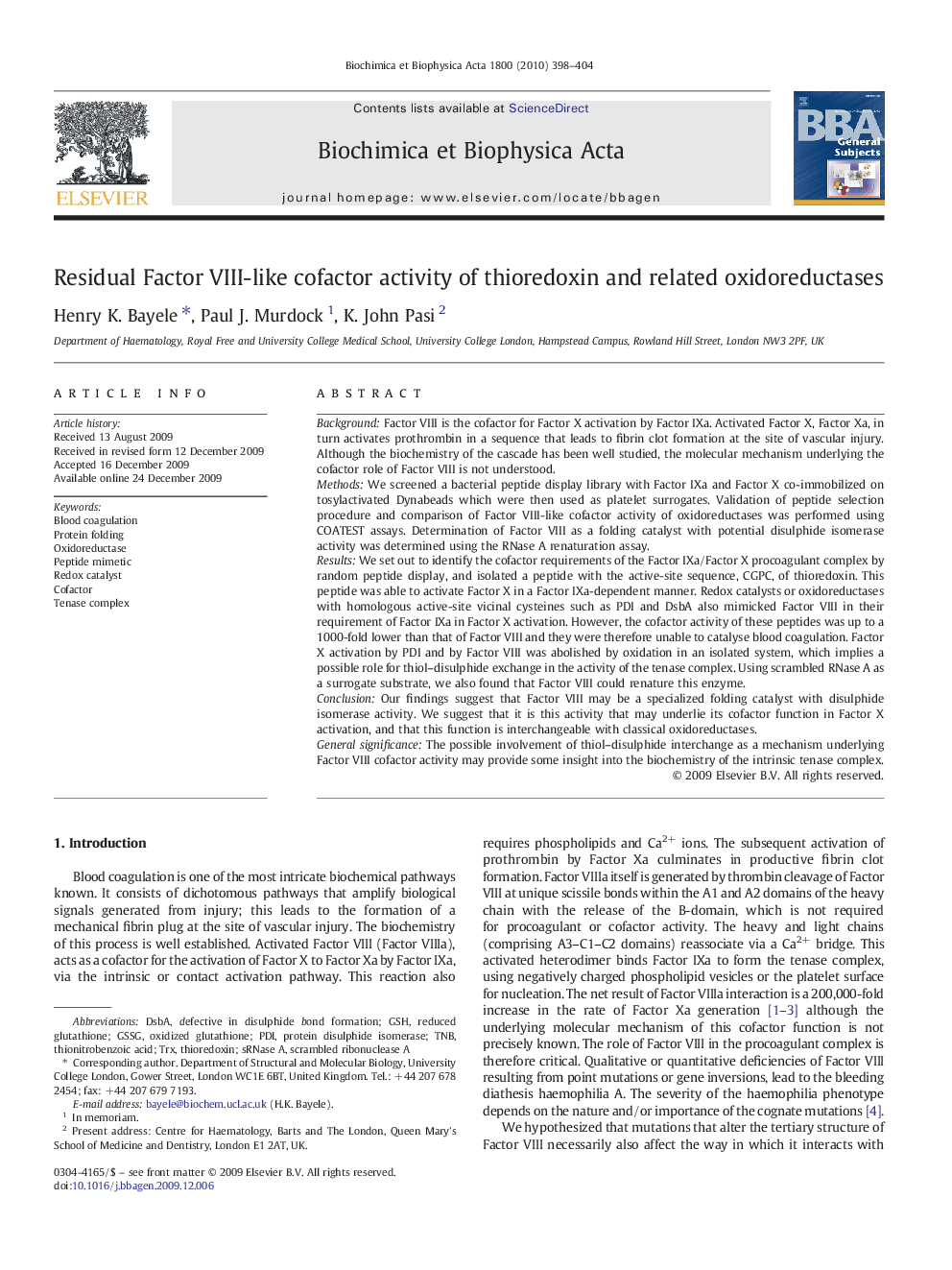 Residual Factor VIII-like cofactor activity of thioredoxin and related oxidoreductases