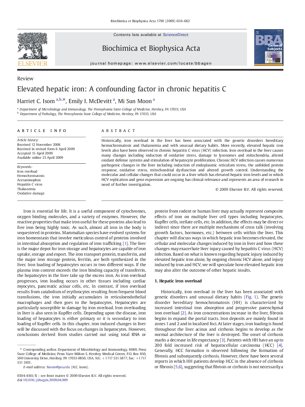 Elevated hepatic iron: A confounding factor in chronic hepatitis C