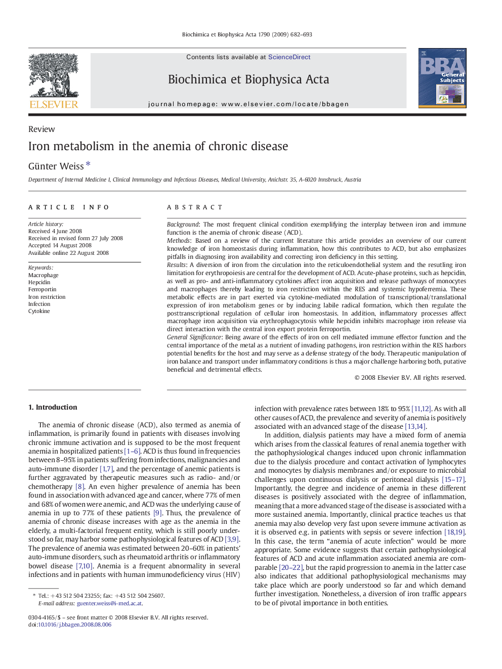 Iron metabolism in the anemia of chronic disease