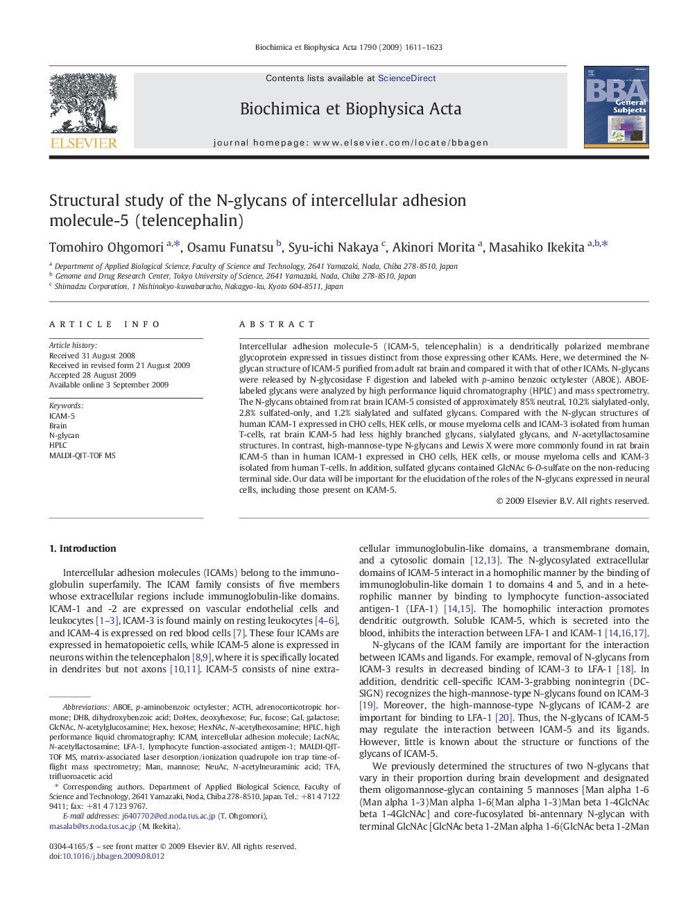 Structural study of the N-glycans of intercellular adhesion molecule-5 (telencephalin)