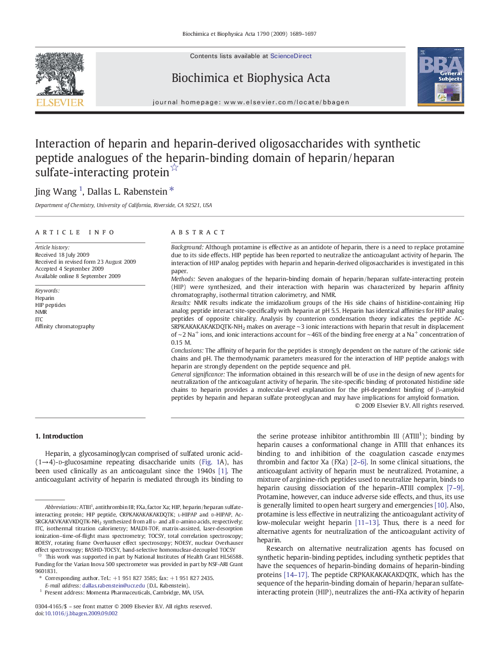 Interaction of heparin and heparin-derived oligosaccharides with synthetic peptide analogues of the heparin-binding domain of heparin/heparan sulfate-interacting protein 