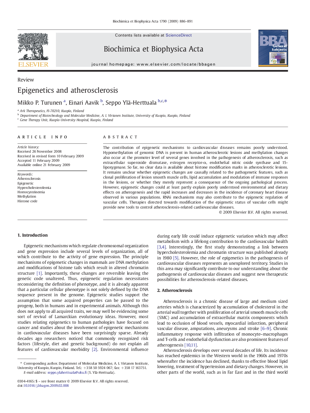 Epigenetics and atherosclerosis