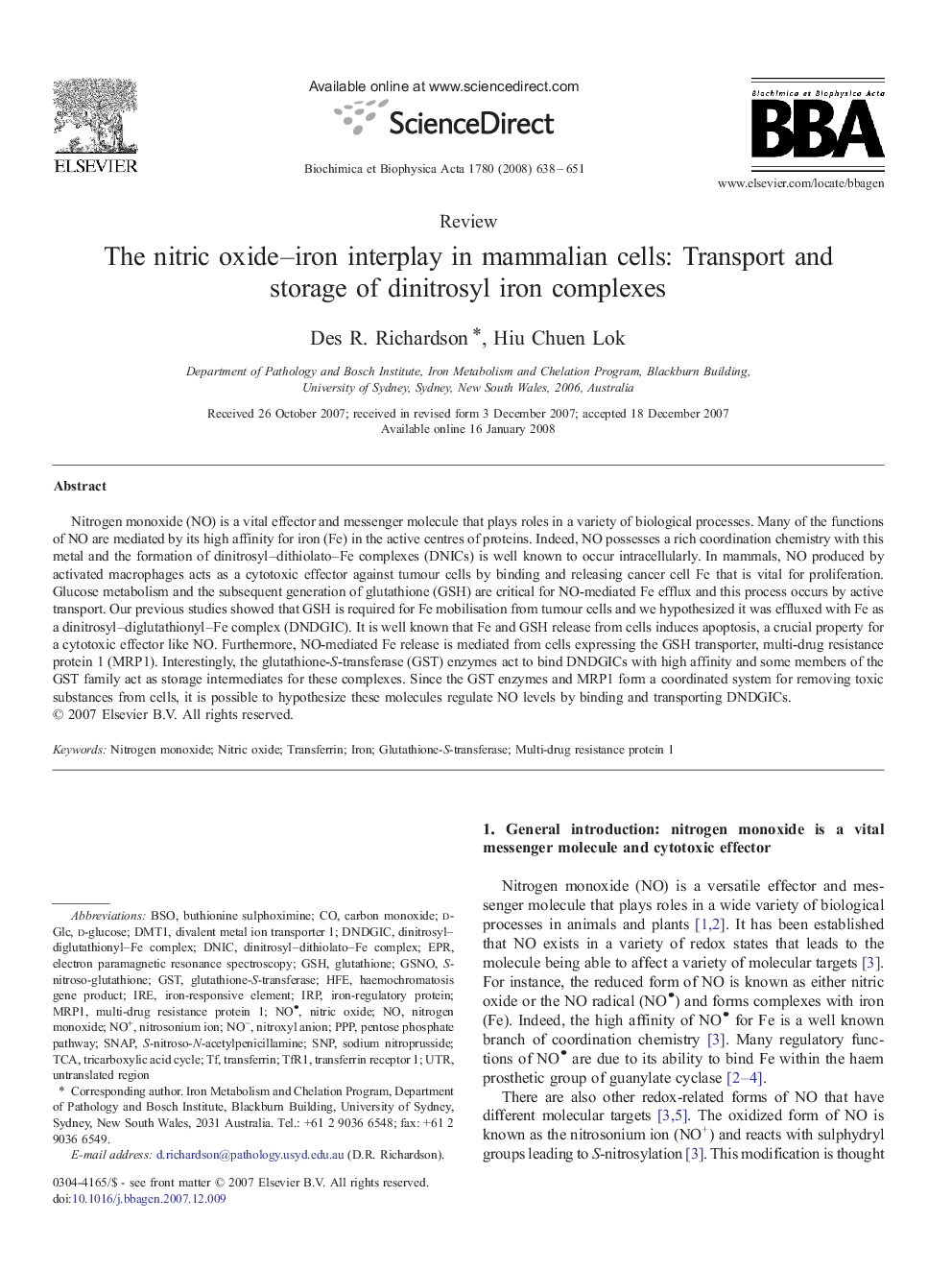 The nitric oxide–iron interplay in mammalian cells: Transport and storage of dinitrosyl iron complexes