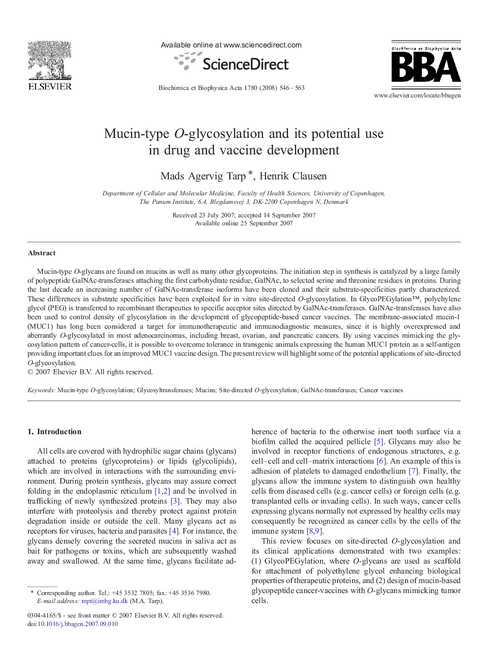 Mucin-type O-glycosylation and its potential use in drug and vaccine development