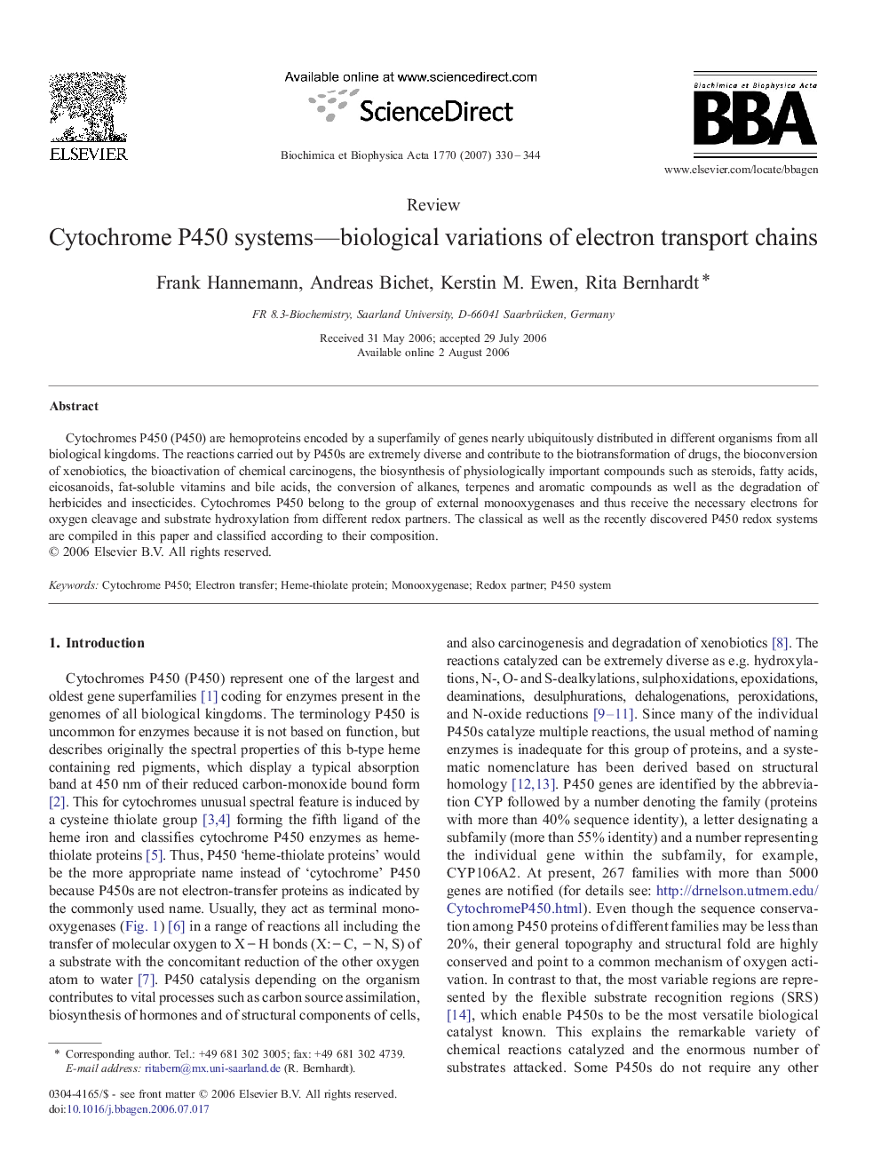 عکس صفحه اول مقاله: Cytochrome P450 systems—biological variations of electron transport chains Cytochrome P450 systems—biological variations of electron transport chains