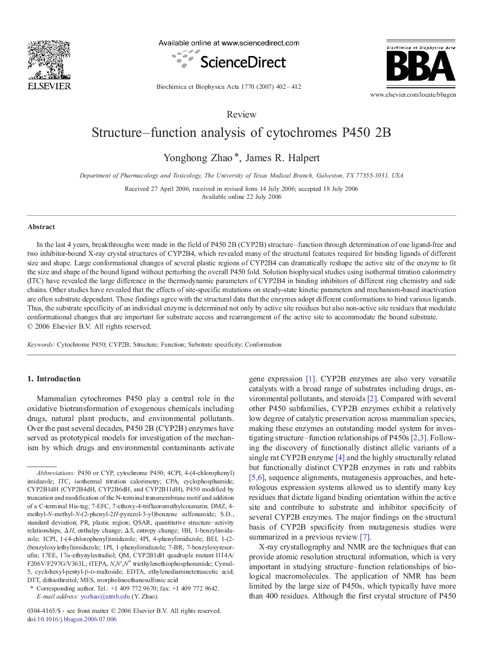 Structure–function analysis of cytochromes P450 2B