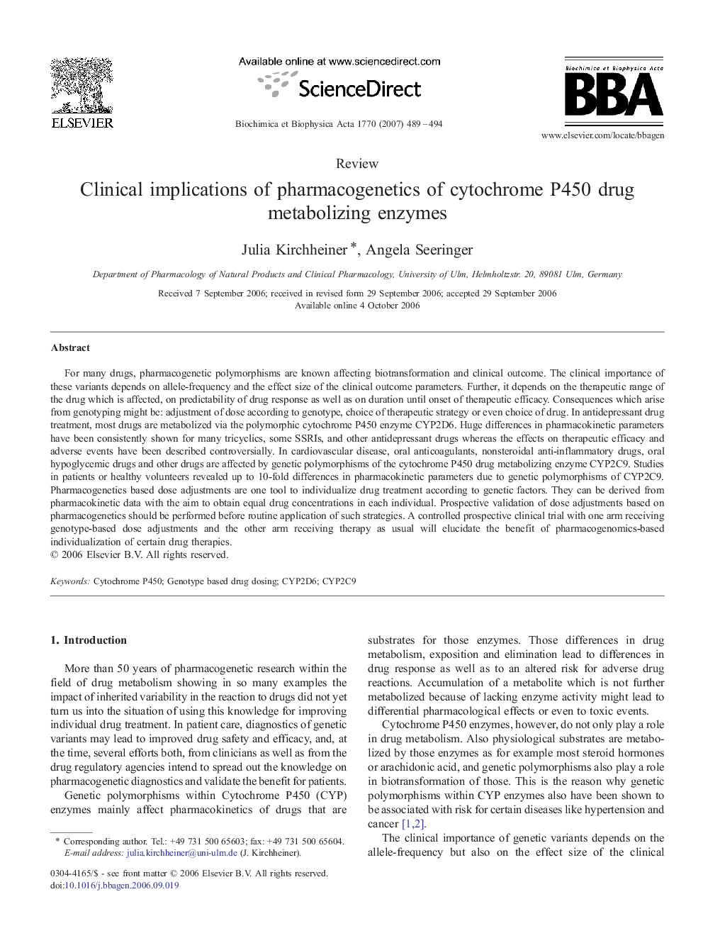 Clinical implications of pharmacogenetics of cytochrome P450 drug metabolizing enzymes