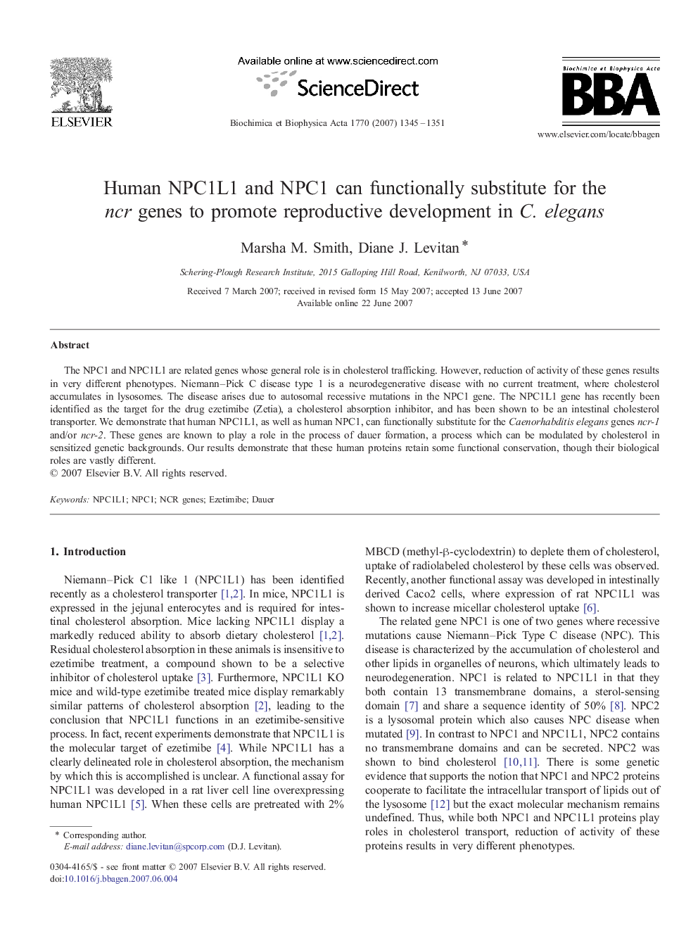 Human NPC1L1 and NPC1 can functionally substitute for the ncr genes to promote reproductive development in C. elegans