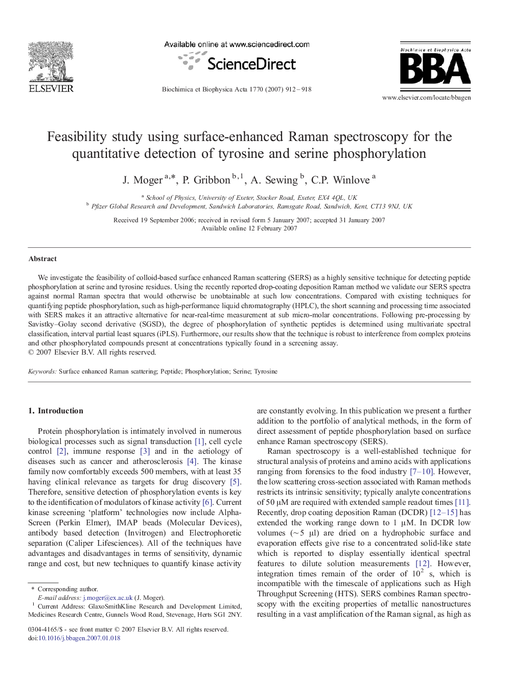 Feasibility study using surface-enhanced Raman spectroscopy for the quantitative detection of tyrosine and serine phosphorylation