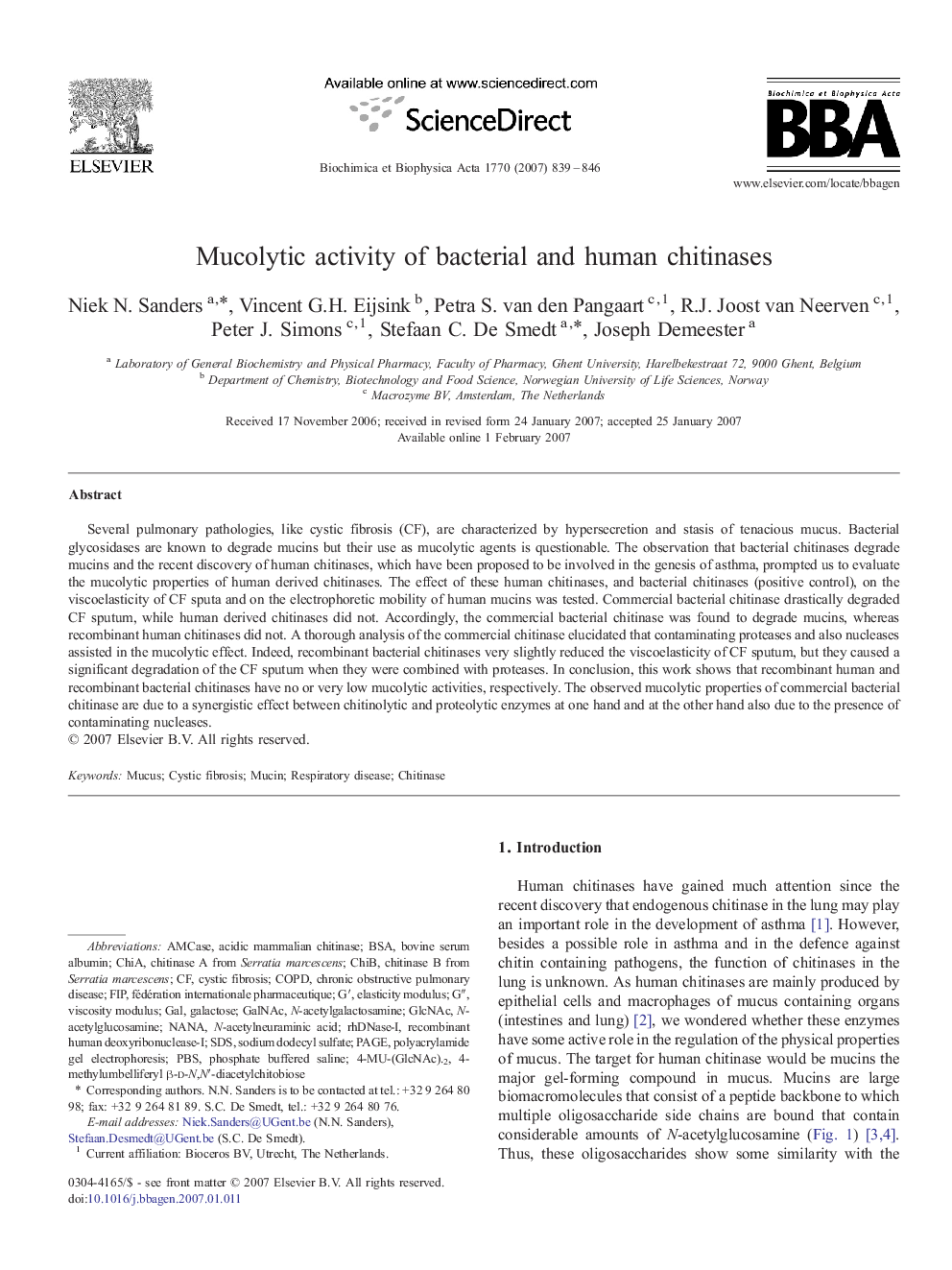 Mucolytic activity of bacterial and human chitinases