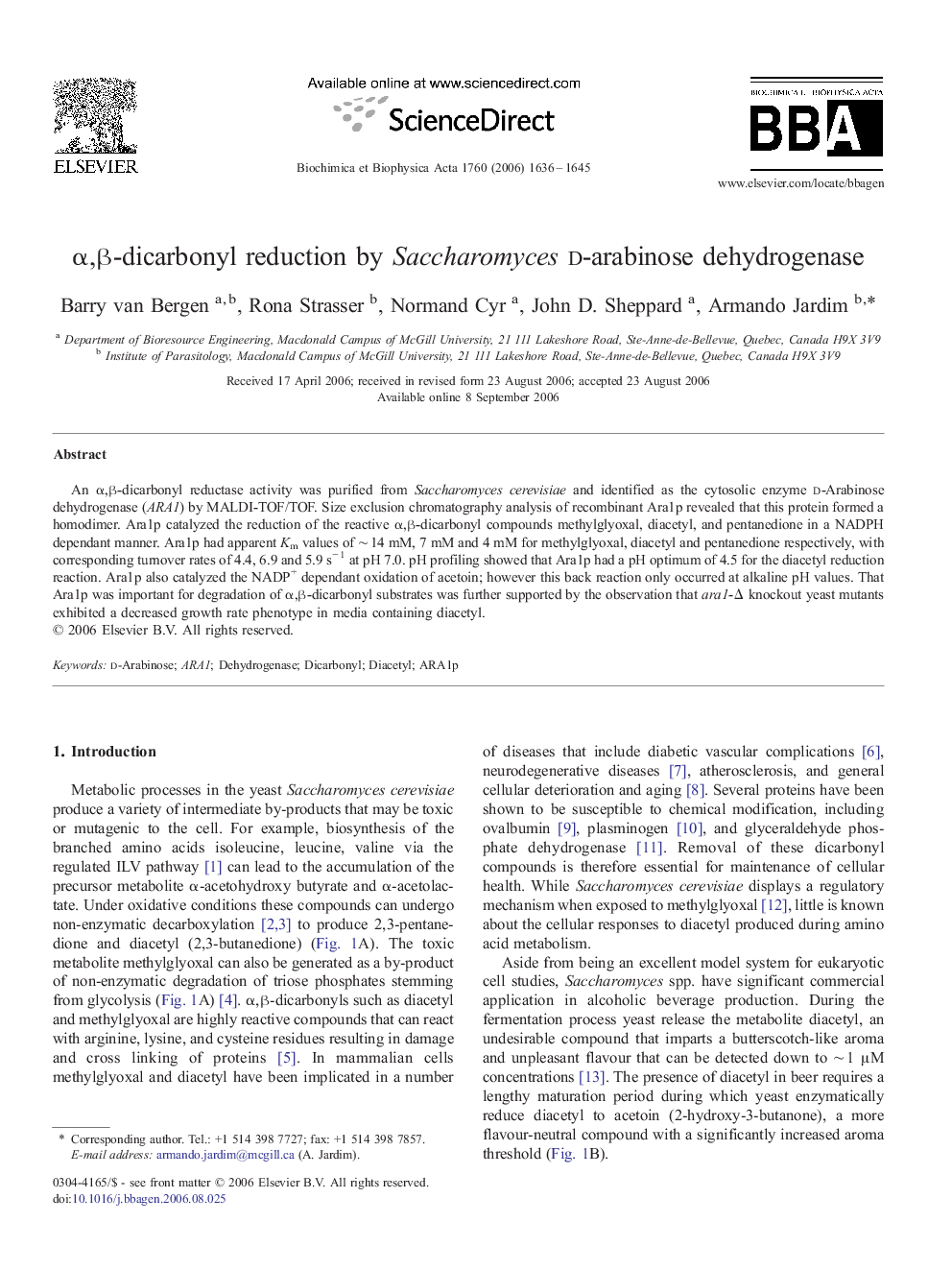 Î±,Î²-dicarbonyl reduction by Saccharomyces d-arabinose dehydrogenase