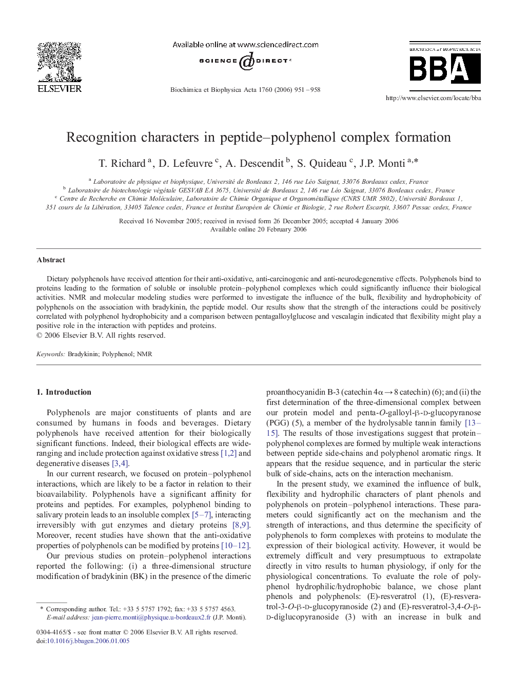 عکس صفحه اول مقاله: Recognition characters in peptide–polyphenol complex formation Recognition characters in peptide–polyphenol complex formation
