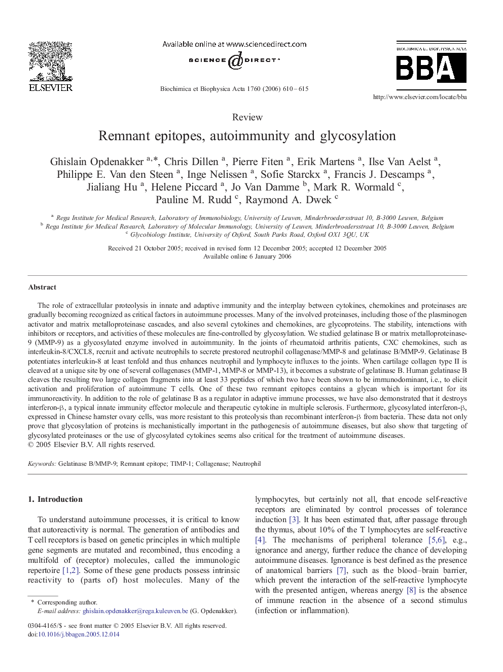 Remnant epitopes, autoimmunity and glycosylation