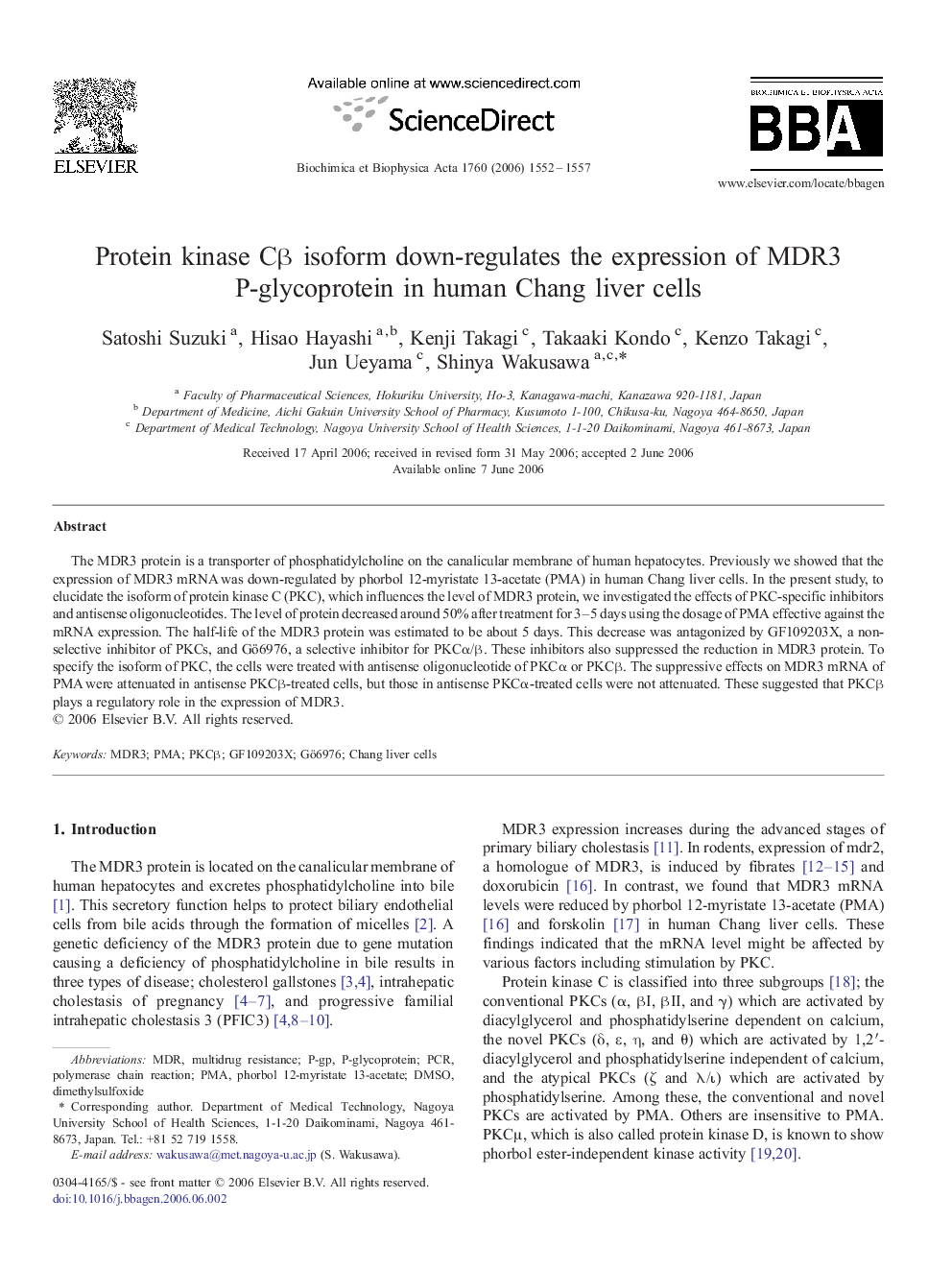 Protein kinase Cβ isoform down-regulates the expression of MDR3 P-glycoprotein in human Chang liver cells