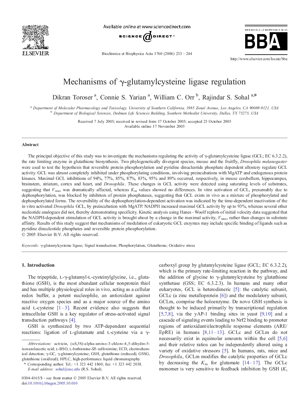 Mechanisms of γ-glutamylcysteine ligase regulation