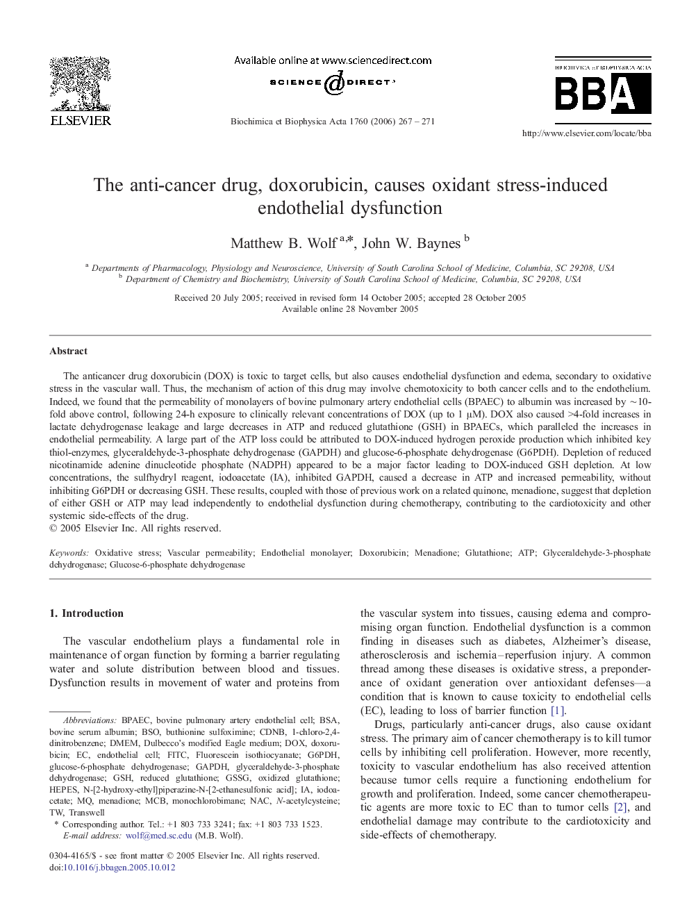 The anti-cancer drug, doxorubicin, causes oxidant stress-induced endothelial dysfunction